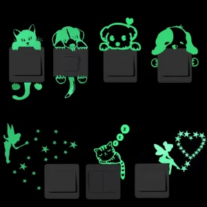 Home Decor White Background Luminous Wall Sticker Cat Star Fairy Carved Luminous Sticker Switch Decorative Sticker Glow Stickers 1