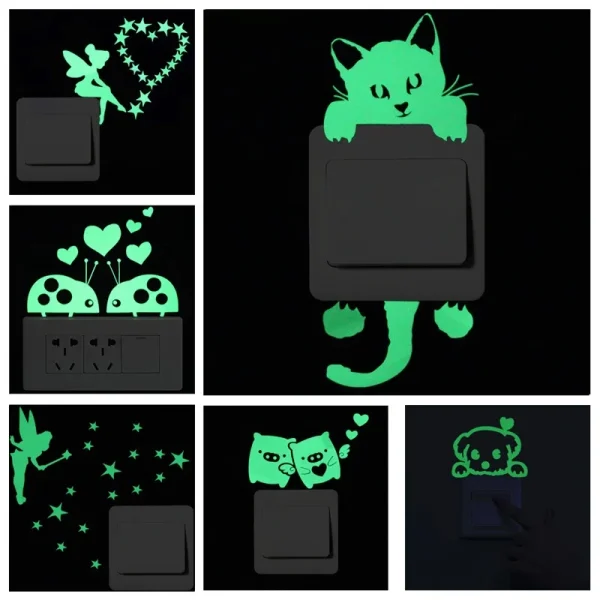 Home Decor White Background Luminous Wall Sticker Cat Star Fairy Carved Luminous Sticker Switch Decorative Sticker Glow Stickers 2