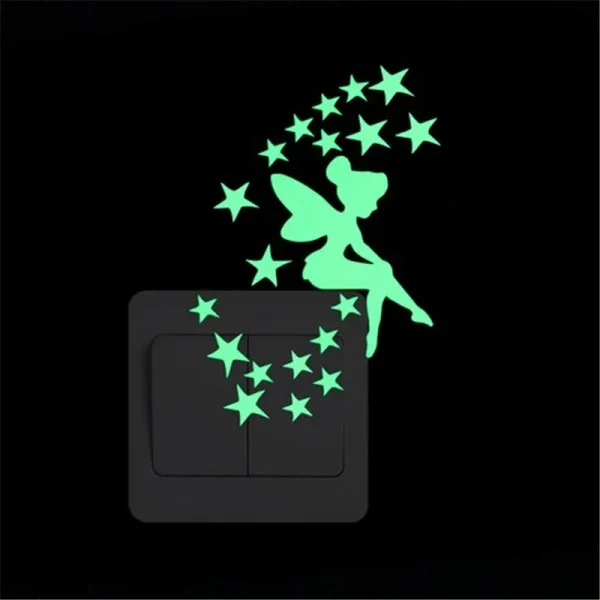 Home Decor White Background Luminous Wall Sticker Cat Star Fairy Carved Luminous Sticker Switch Decorative Sticker Glow Stickers 3