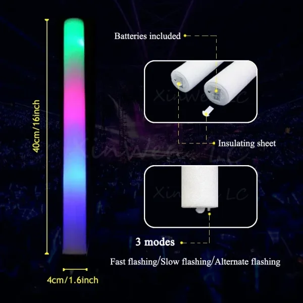 30/40/60/100/120Pcs RGB LED Glow Foam Stick Bulk Colorful LED Glow Sticks  Cheer Tube Dark Light Birthday Wedding Party Supplies 5