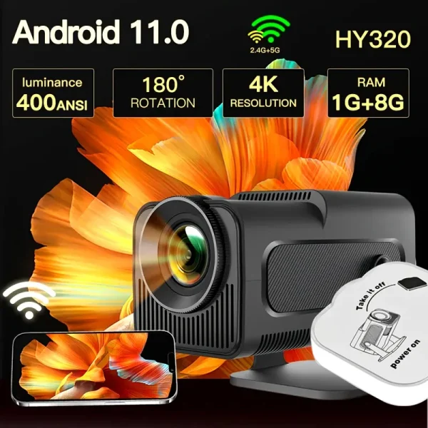 Mini 4K 200 ANSI Projector with WiFi 6, Portable with Auto Keystone Correction,  Android 11.0，Glow Party Supplies 1