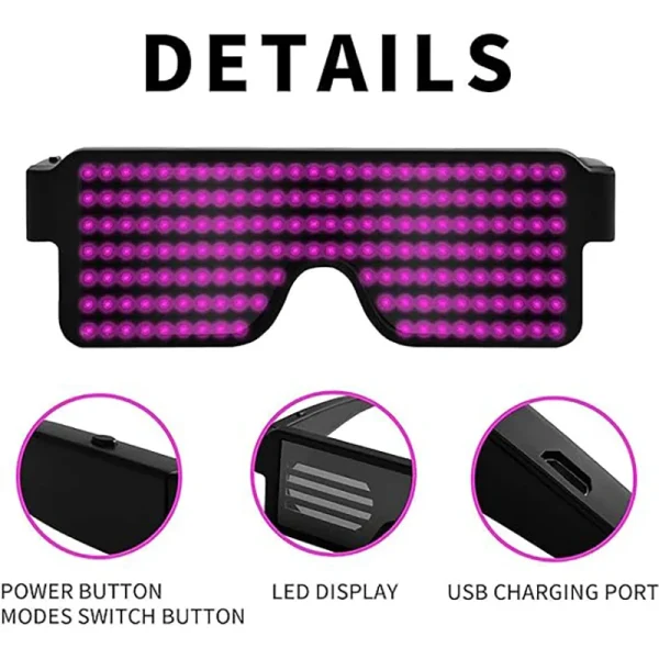 Led Party Glasses Multilingual USB Charge Led Flashing Luminous Eyewear Christmas Concert Birthday Party Holiday Glow Sunglasses 4