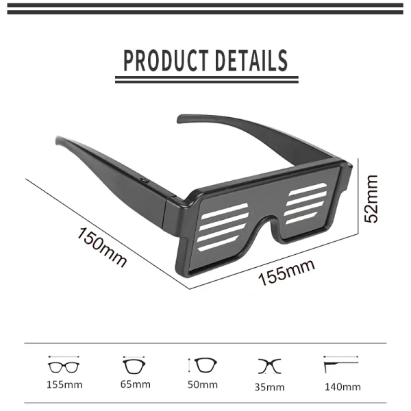 Led Party Glasses Multilingual USB Charge Led Flashing Luminous Eyewear Christmas Concert Birthday Party Holiday Glow Sunglasses 6
