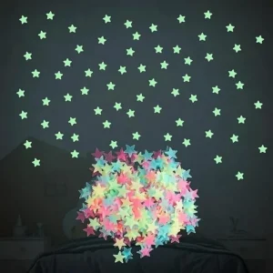 Ceiling Glow in the Dark Stars, 100 Pieces Glowing 3D Star Stickers Adhesive Wall Stickers, Kids Room Decor Luminous Wall Decals 1