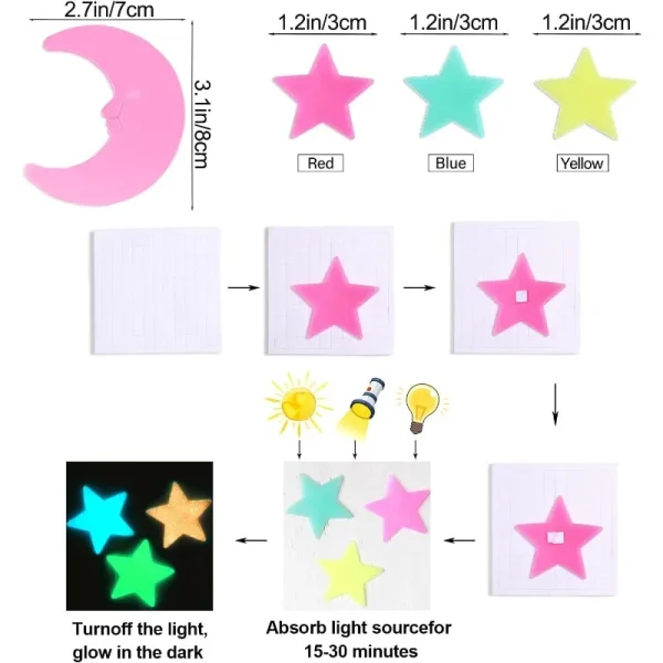 Ceiling Glow in the Dark Stars, 100 Pieces Glowing 3D Star Stickers Adhesive Wall Stickers, Kids Room Decor Luminous Wall Decals 2