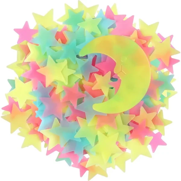 Ceiling Glow in the Dark Stars, 100 Pieces Glowing 3D Star Stickers Adhesive Wall Stickers, Kids Room Decor Luminous Wall Decals 3