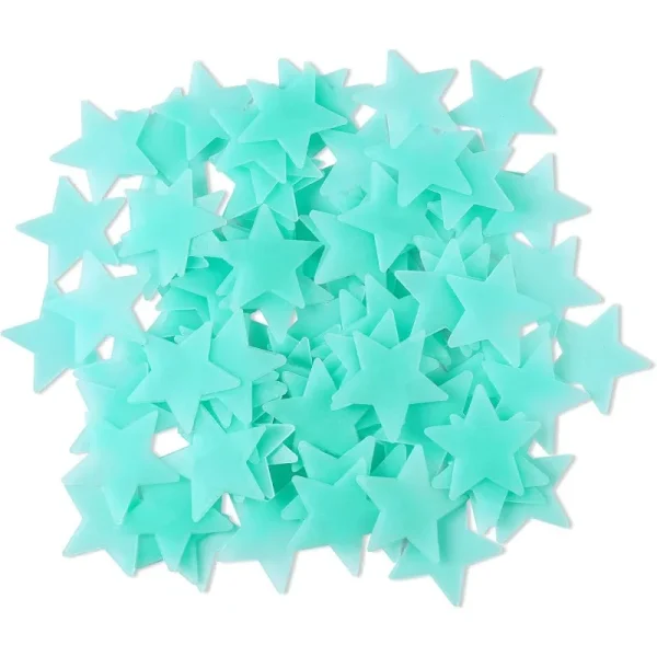 Ceiling Glow in the Dark Stars, 100 Pieces Glowing 3D Star Stickers Adhesive Wall Stickers, Kids Room Decor Luminous Wall Decals 4