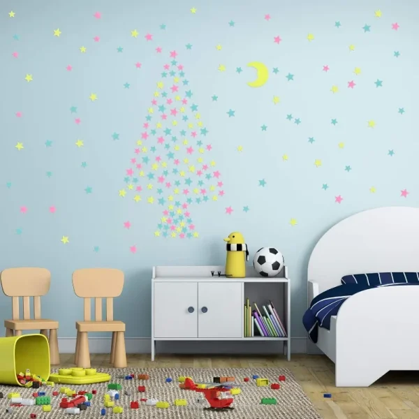 Ceiling Glow in the Dark Stars, 100 Pieces Glowing 3D Star Stickers Adhesive Wall Stickers, Kids Room Decor Luminous Wall Decals 5