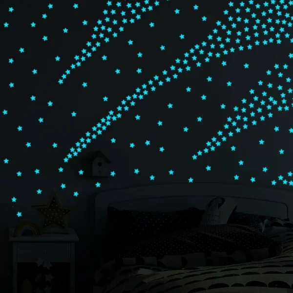 Ceiling Glow in the Dark Stars, 100 Pieces Glowing 3D Star Stickers Adhesive Wall Stickers, Kids Room Decor Luminous Wall Decals 6