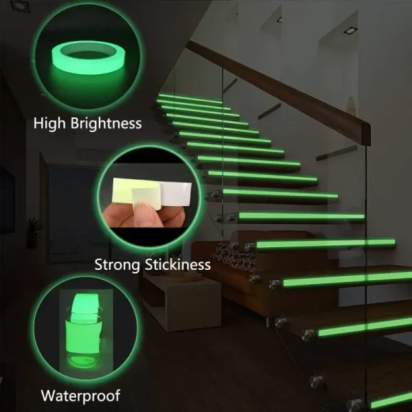 Self-adhesive Luminous Safety Tape, DIY Decorative Glowing Tape, Stage Stair Safety Warning Tape Green Fluorescent Warning Tape 2