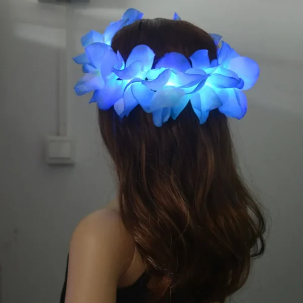 1pcs Women Girl LED Hawaii Hawaiian Lei Headband Glow Light Up Bridesmaids Bridal Flower Crown Wreath Birthday Wedding Party 1