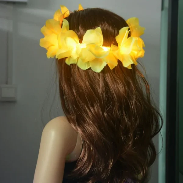 1pcs Women Girl LED Hawaii Hawaiian Lei Headband Glow Light Up Bridesmaids Bridal Flower Crown Wreath Birthday Wedding Party 2
