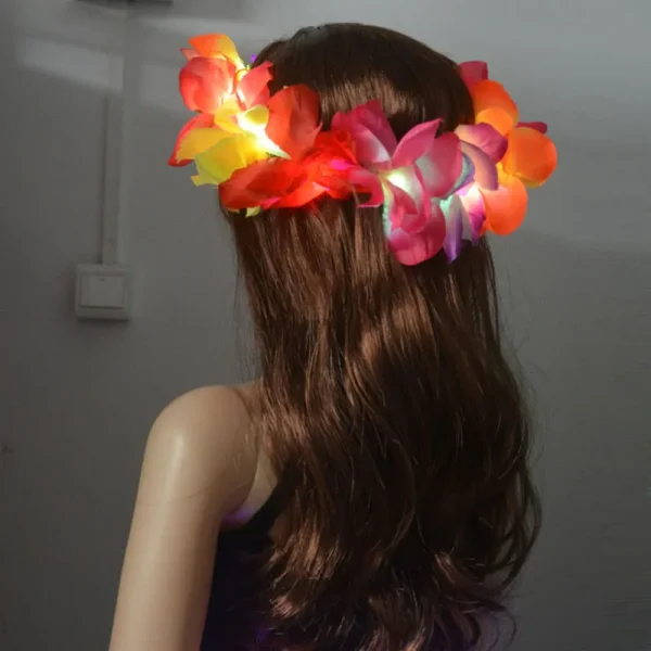 1pcs Women Girl LED Hawaii Hawaiian Lei Headband Glow Light Up Bridesmaids Bridal Flower Crown Wreath Birthday Wedding Party 3