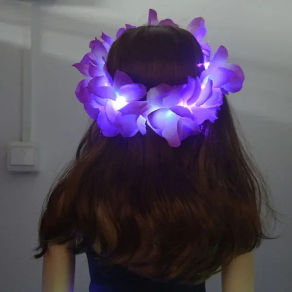 1pcs Women Girl LED Hawaii Hawaiian Lei Headband Glow Light Up Bridesmaids Bridal Flower Crown Wreath Birthday Wedding Party 4