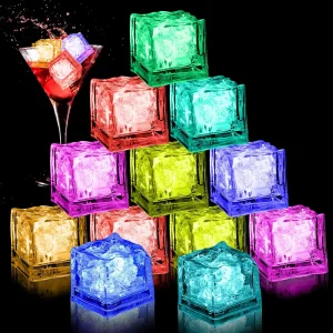 12pc Waterproof LED Ice Cubes Light Up Ice Cubes Reusable Flashing Glow Ice Cubes Liquid Sensor Glowing Ice Cubes for Drinks Bar 1