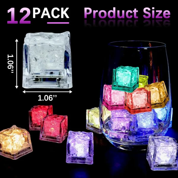 12pc Waterproof LED Ice Cubes Light Up Ice Cubes Reusable Flashing Glow Ice Cubes Liquid Sensor Glowing Ice Cubes for Drinks Bar 3