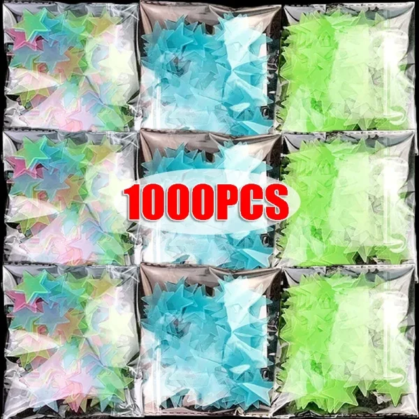 1000/50Pcs Glow in The Dark Stars Wall Stickers Luminous 3D Fluorescent Adhesive Decoration for Home Baby Kids Bedroom Ceiling 1