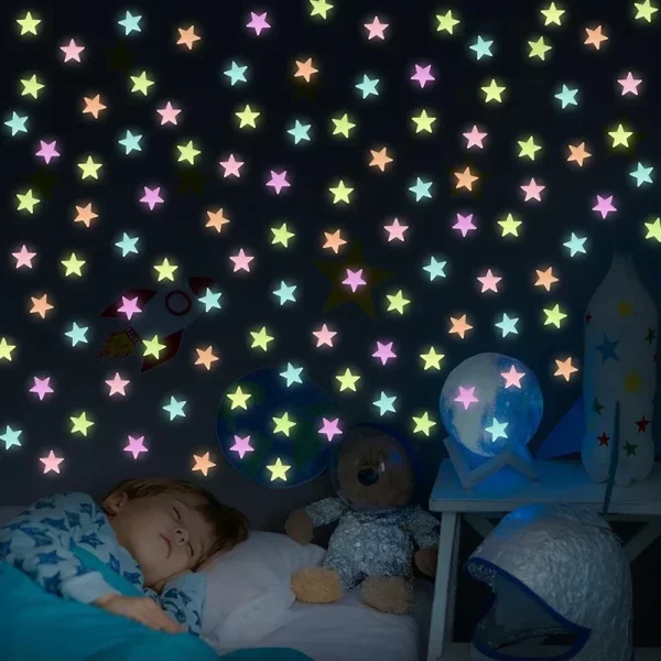 1000/50Pcs Glow in The Dark Stars Wall Stickers Luminous 3D Fluorescent Adhesive Decoration for Home Baby Kids Bedroom Ceiling 4
