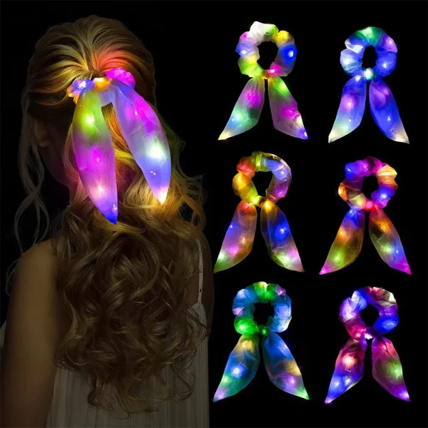 Led Luminous Bands Light Up Hair Bows Scrunchies Girls Headwear Hair Rope Hair Accessories Glow In The Dark Party Supplies 1