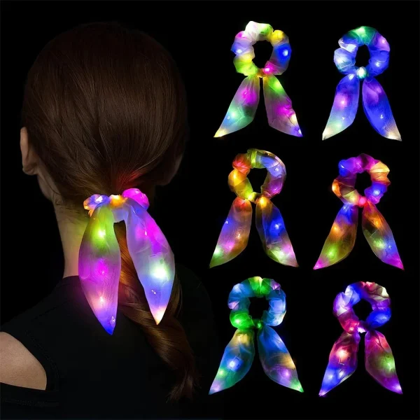 Led Luminous Bands Light Up Hair Bows Scrunchies Girls Headwear Hair Rope Hair Accessories Glow In The Dark Party Supplies 2