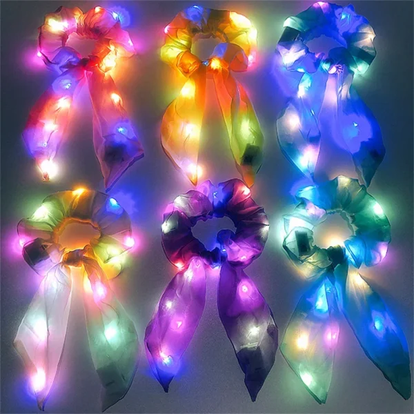 Led Luminous Bands Light Up Hair Bows Scrunchies Girls Headwear Hair Rope Hair Accessories Glow In The Dark Party Supplies 3