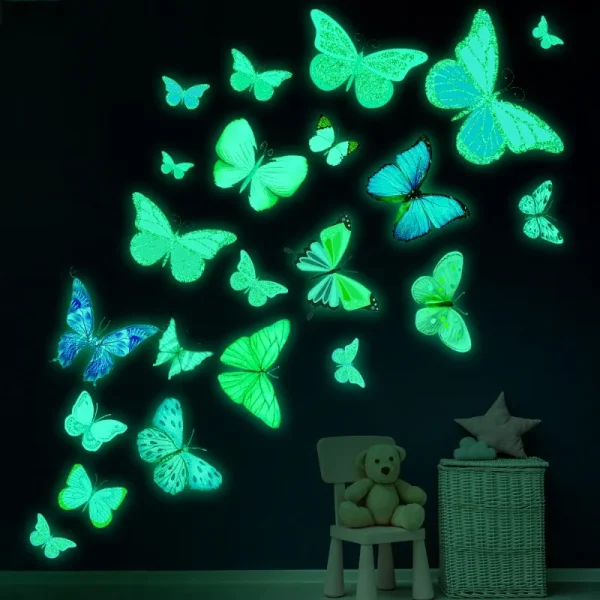 Luminous Butterfly Wall Stickers 3D Colorful Butterflies Glowing Wall Decals Wallpaper For Bedroom Living Room Home Decoration 1