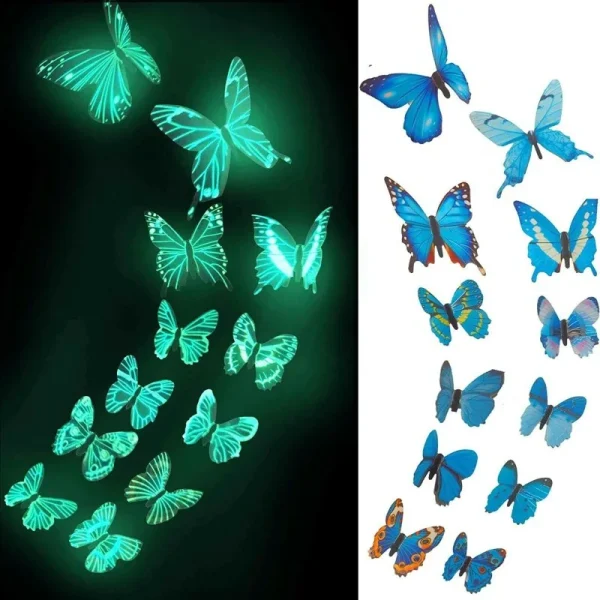 Luminous Butterfly Wall Stickers 3D Colorful Butterflies Glowing Wall Decals Wallpaper For Bedroom Living Room Home Decoration 2