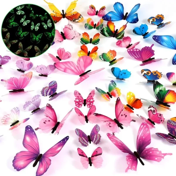 Luminous Butterfly Wall Stickers 3D Colorful Butterflies Glowing Wall Decals Wallpaper For Bedroom Living Room Home Decoration 3