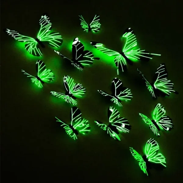 Luminous Butterfly Wall Stickers 3D Colorful Butterflies Glowing Wall Decals Wallpaper For Bedroom Living Room Home Decoration 4