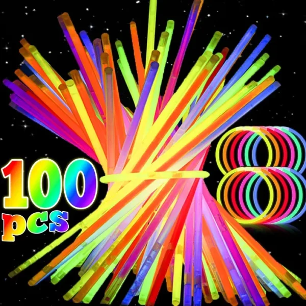 10/100pcs Fluorescence Glow Sticks Multicolor Night Glowing DIY Glowsticks Bracelets Stick with Connectors Party Decor Supplies 2