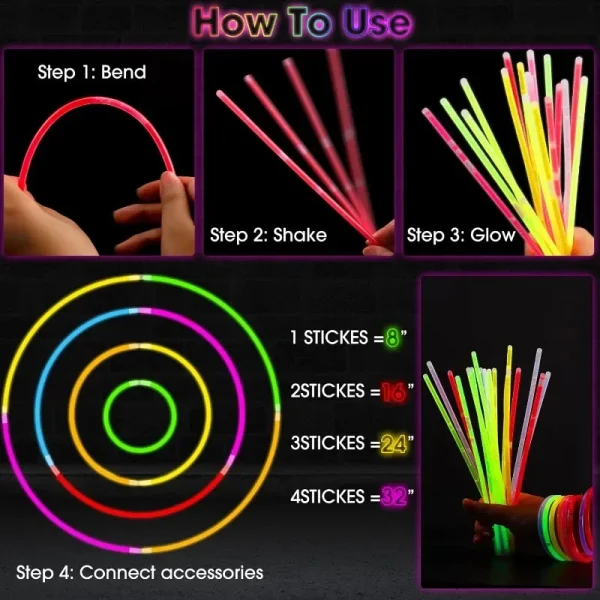 10/100pcs Fluorescence Glow Sticks Multicolor Night Glowing DIY Glowsticks Bracelets Stick with Connectors Party Decor Supplies 5