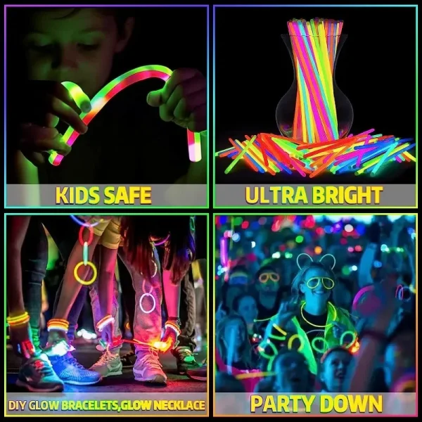 10/100pcs Fluorescence Glow Sticks Multicolor Night Glowing DIY Glowsticks Bracelets Stick with Connectors Party Decor Supplies 6