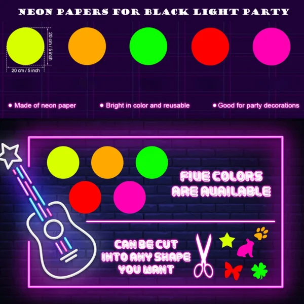 Neon Papers Glow Cardstocks DIY Dance Floor Moves Games Classic Twister UV Reactive Card Stock Glow Party Decoration Supplies 4