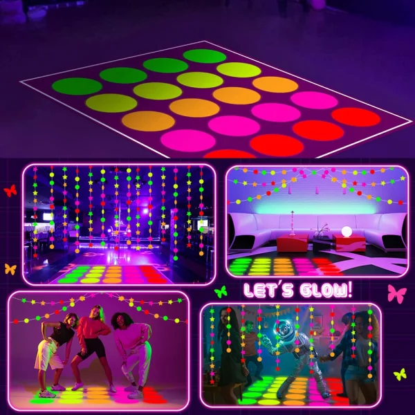 Neon Papers Glow Cardstocks DIY Dance Floor Moves Games Classic Twister UV Reactive Card Stock Glow Party Decoration Supplies 6