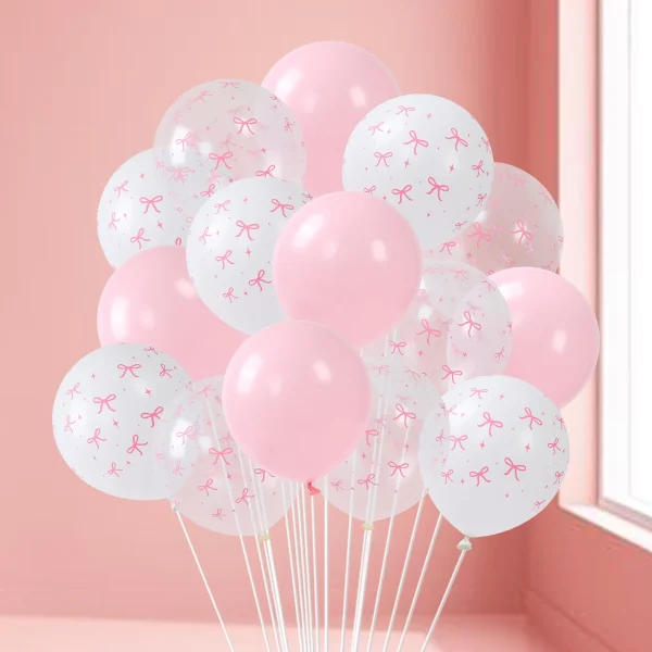 Pink Bow Latex  Balloons Set Pink Bow White Latex Balloon for Birthday Girls Baby Shower Bow Coquette Theme Party Decorations