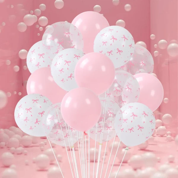 Pink Bow Latex  Balloons Set Pink Bow White Latex Balloon for Birthday Girls Baby Shower Bow Coquette Theme Party Decorations 2