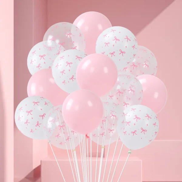 Pink Bow Latex  Balloons Set Pink Bow White Latex Balloon for Birthday Girls Baby Shower Bow Coquette Theme Party Decorations 3