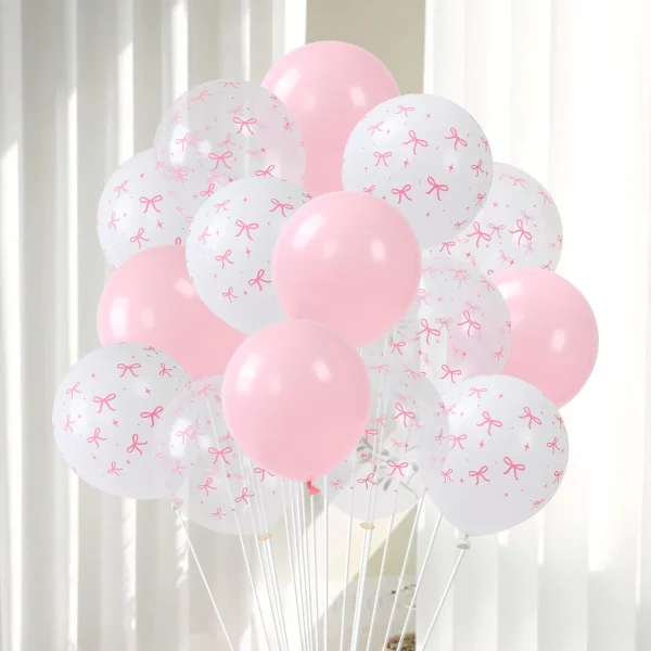 Pink Bow Latex  Balloons Set Pink Bow White Latex Balloon for Birthday Girls Baby Shower Bow Coquette Theme Party Decorations 4