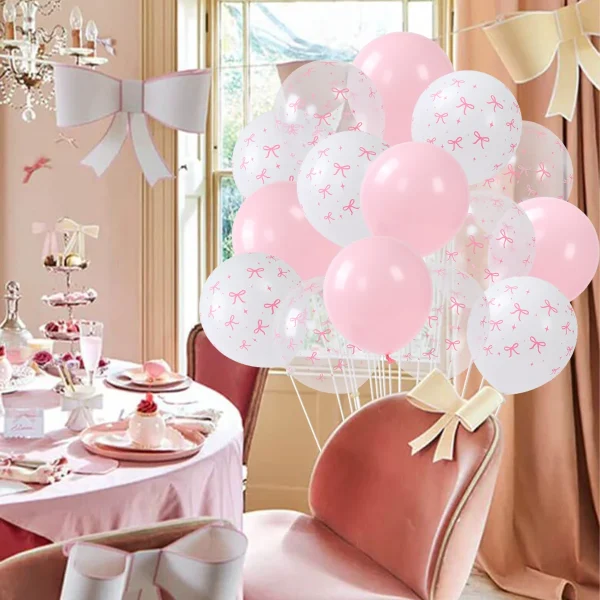 Pink Bow Latex  Balloons Set Pink Bow White Latex Balloon for Birthday Girls Baby Shower Bow Coquette Theme Party Decorations 5