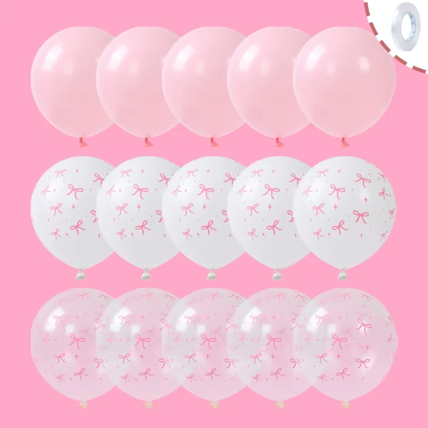 Pink Bow Latex  Balloons Set Pink Bow White Latex Balloon for Birthday Girls Baby Shower Bow Coquette Theme Party Decorations 6