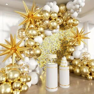 156pcs White and Gold Birthday Balloon Wreath Arch Set Birthday Party Wedding Dress Celebration Anniversary Eid Decoration 1