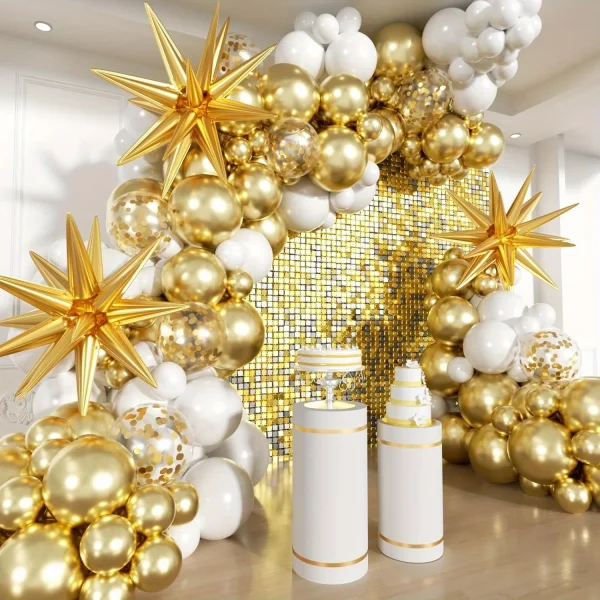 156pcs White and Gold Birthday Balloon Wreath Arch Set Birthday Party Wedding Dress Celebration Anniversary Eid Decoration 1