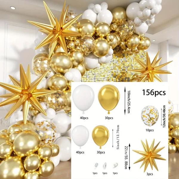156pcs White and Gold Birthday Balloon Wreath Arch Set Birthday Party Wedding Dress Celebration Anniversary Eid Decoration 6