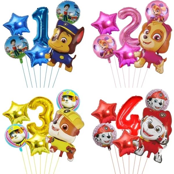 6pcs Cartoon Paw Patrol Theme Foil Balloon Number Balloon Childrens Birthday Party Decoration Baby Gift Party Chase Skye Balloon 1