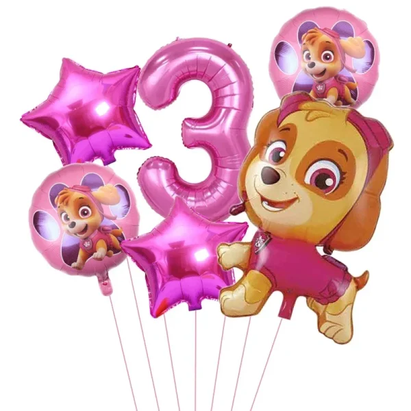 6pcs Cartoon Paw Patrol Theme Foil Balloon Number Balloon Childrens Birthday Party Decoration Baby Gift Party Chase Skye Balloon 4