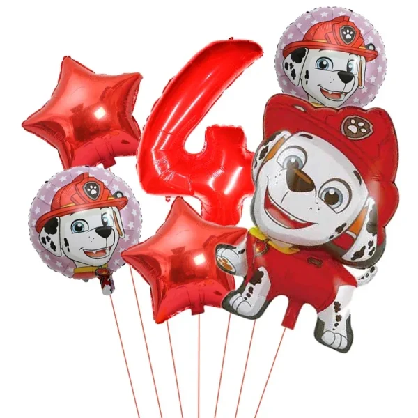 6pcs Cartoon Paw Patrol Theme Foil Balloon Number Balloon Childrens Birthday Party Decoration Baby Gift Party Chase Skye Balloon 5