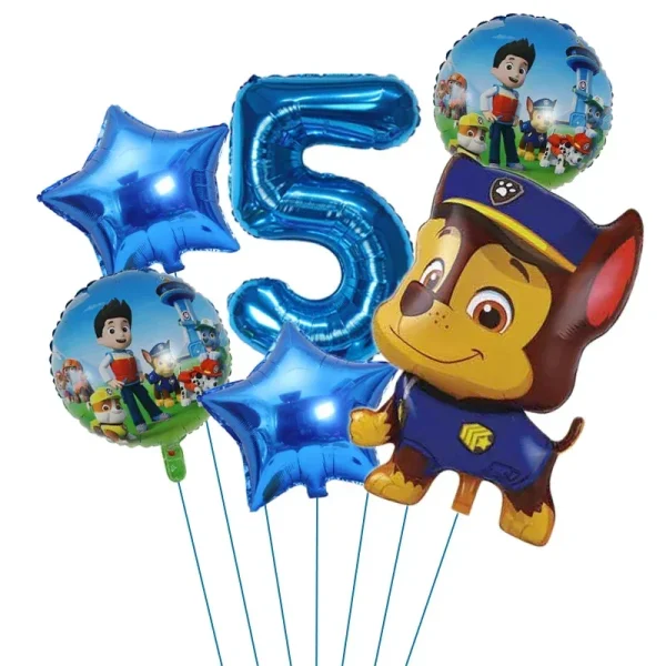 6pcs Cartoon Paw Patrol Theme Foil Balloon Number Balloon Childrens Birthday Party Decoration Baby Gift Party Chase Skye Balloon 6