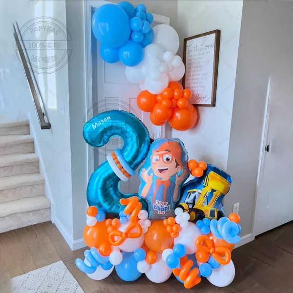 110pcs Blippi Theme Birthday Balloon Column Set Orange Blue Latex Balloon Boy Baby Shower Globos Birthday 1Year Old Party Decors 1