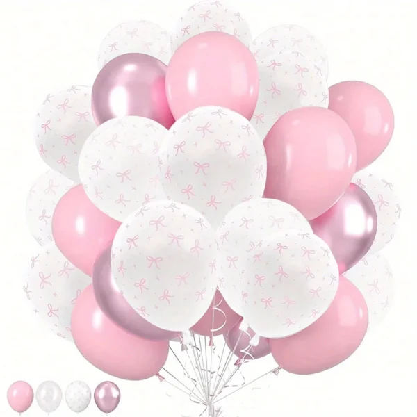 5/30 Pink Balloon Bow Printed Balloon Pink Bow Decoration Suitable for Birthday Decoration, Mother's Day Decoration Gifts 1