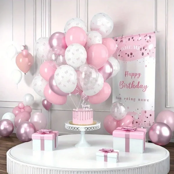 5/30 Pink Balloon Bow Printed Balloon Pink Bow Decoration Suitable for Birthday Decoration, Mother's Day Decoration Gifts 2